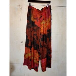 Bryn Walker Floral Wide Leg Pants Womens Sz XL Orange Red Black Lagenlook Boho